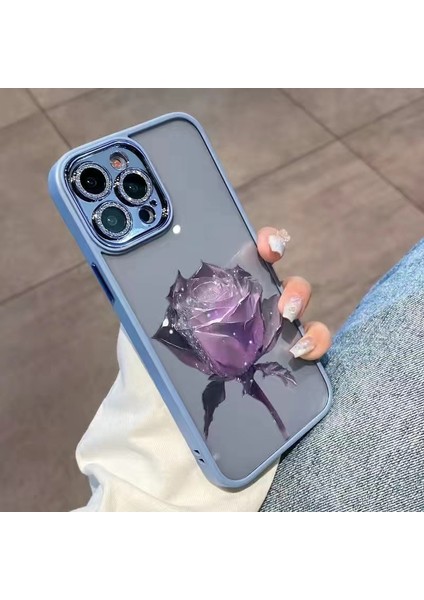 Iphone 12 Pro Phone Case Glitter Kamera Yüzüğü Için Telefon Kılıfı Crystal Gül Tpu Lens Film Mavisi/mor Güllü Kapak (Yurt Dışından)