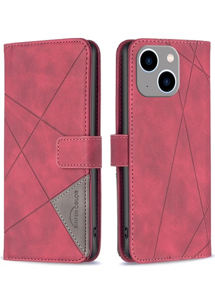 Iphone 15 Pl Pu Deri Kapak Çizgiye Dönüş Anti Tele Kılıfı Stand Baskılı Desen Cüzdan-Kırmızı (Yurt Dışından)