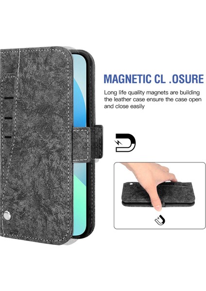 Iphone 13 Mini Telefon Kılıfı Için 5.4 Inç Su-Mürekkep Boyama Doku Pu Deri Stand Cüzdan Kapağı Dönen Kart Yuvaları Black (Yurt Dışından)