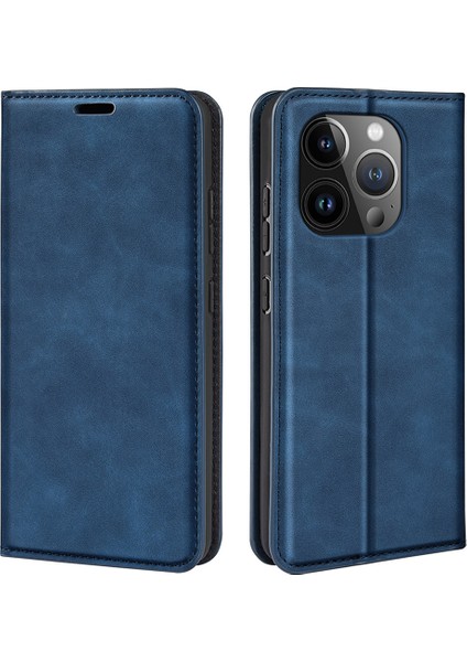Iphone 15 Pro Pu Deri Cüzdan Için Flip Case Cilt Touch Stand Anti-Drop Cover-Blue (Yurt Dışından)