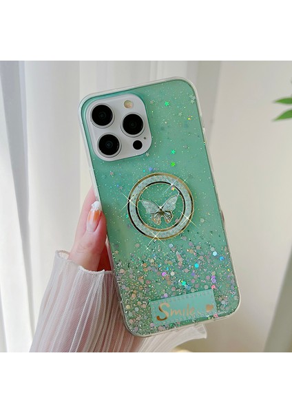 Iphone 15 Pro Case Sparkle Epoxy Smile Butterfly Tpu Cover-Green Için (Yurt Dışından)
