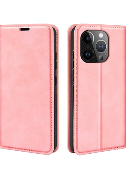 Iphone 15 Pro Pu Deri Cüzdan Için Flip Case Cilt Touch Stand Anti Drop Kapak Pembe (Yurt Dışından)