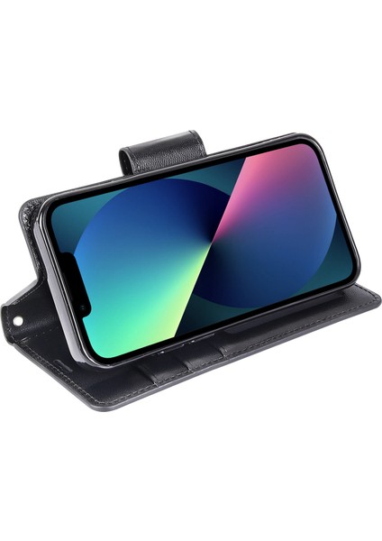 Iphone 13 Mini 5.4 Inç Pu Deri Katlanabilir Stand Kılıf Damla Geçirmez Cüzdan Folio Flip Cover-Black (Yurt Dışından)