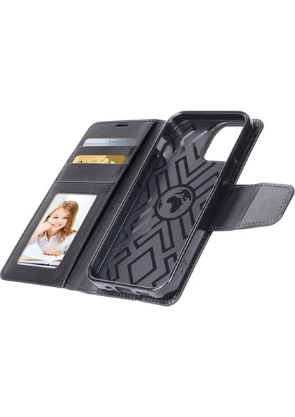 Iphone 13 Mini 5.4 Inç Pu Deri Katlanabilir Stand Kılıf Damla Geçirmez Cüzdan Folio Flip Cover-Black (Yurt Dışından)