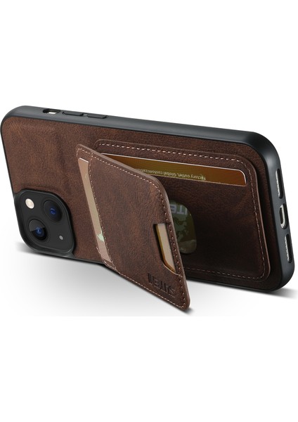 Iphone 13 6.1 Inç Kasa Litchi Doku Dikey Flip Kickstand Telefon Kapak-Kahverengi (Yurt Dışından) modelleri