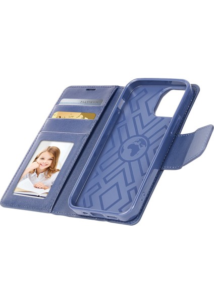 Iphone 13 Mini 5.4 Inç Pu Deri Katlanabilir Stand Kılıf Damla Geçirmez Cüzdan Folio Flip Kapak Sapfire (Yurt Dışından)