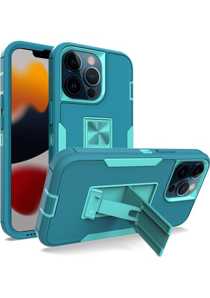 Iphone 13 Pro Telefon Kılıfı Için 6.1 Inç Şok Geçirmez Pc+Tpu Hibrit Entegre Kickstand Araba Montajı Metal Sac Vaka Mavisi (Yurt Dışından)
