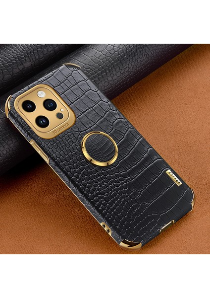 Iphone 13 Pro Max Telefon Kılıfı Için 6.7 Inç Timsah Doku Deri Kaplamalı Tpu Yüzük Kickstand 6d Elektrküze Şok Geçirmez Kapak Black (Yurt Dışından)