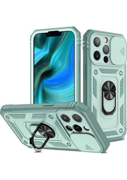 Iphone 13 Pro Telefon Kılıfı 6.1 Inç Yerleşik Kickstost Camera Cover Pc+Tpu Kart Pıhtılaşma-Yeşili ile Aşınmaya Dayanıklı Koruyucu (Yurt Dışından)