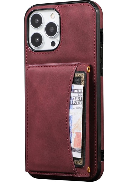 Iphone 13 Pro Max Telefon Kılıfı 6.7 Inç Cep Telefon Kılıfı Çekmeye Dayanıklı Cüzdan Tasarım Deri Kaplamalı Tpu Kapak-Kırmızı (Yurt Dışından)