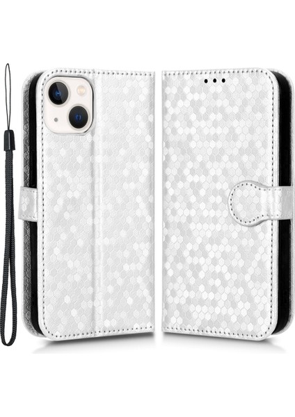 Iphone 13 Mini Telefon Kılıfı Şok Geçirmez 5.4 Inç Stand Cüzdan Kapak Dot Desen Baskılı Tpu+Pu Deri Koruyucu Kabuk-Beyaz (Yurt Dışından)