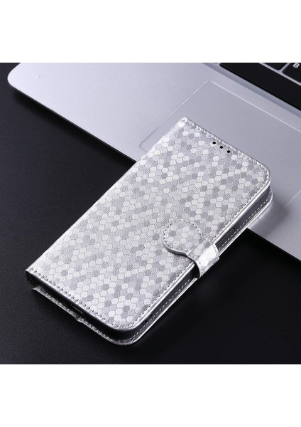 Iphone 13 Mini Telefon Kılıfı Şok Geçirmez 5.4 Inç Stand Cüzdan Kapak Dot Desen Baskılı Tpu+Pu Deri Koruyucu Kabuk-Beyaz (Yurt Dışından)
