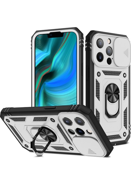 Iphone 13 Pro Telefon Kılıfı Anti Drop Için Iyi Korumalı Kamera Kaydırıcı Tasarımı Metal Kickstand 3-1 Arada Tpu+Pc Kılıfı 6.1 Inç-Beyaz/siyah (Yurt Dışından)