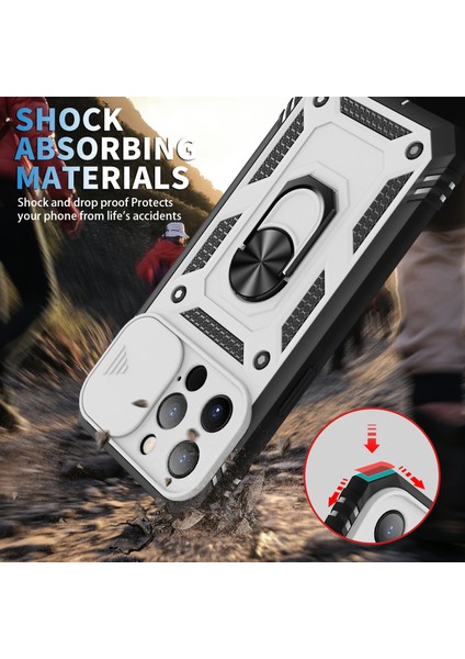 Iphone 13 Pro Telefon Kılıfı Anti Drop Için Iyi Korumalı Kamera Kaydırıcı Tasarımı Metal Kickstand 3-1 Arada Tpu+Pc Kılıfı 6.1 Inç-Beyaz/siyah (Yurt Dışından)