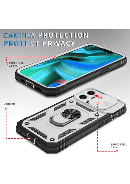Iphone 13 Pro Telefon Kılıfı Anti Drop Için Iyi Korumalı Kamera Kaydırıcı Tasarımı Metal Kickstand 3-1 Arada Tpu+Pc Kılıfı 6.1 Inç-Beyaz/siyah (Yurt Dışından)
