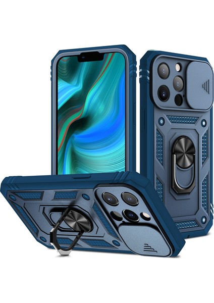 Iphone 13 Pro Telefon Kılıfı Anti Drop Için Iyi Korumalı Kamera Kaydırıcı Tasarım Metal Kickstand 3-1 Arada Tpu+Pc Kılıfı 6.1 Inç-Mavi (Yurt Dışından)