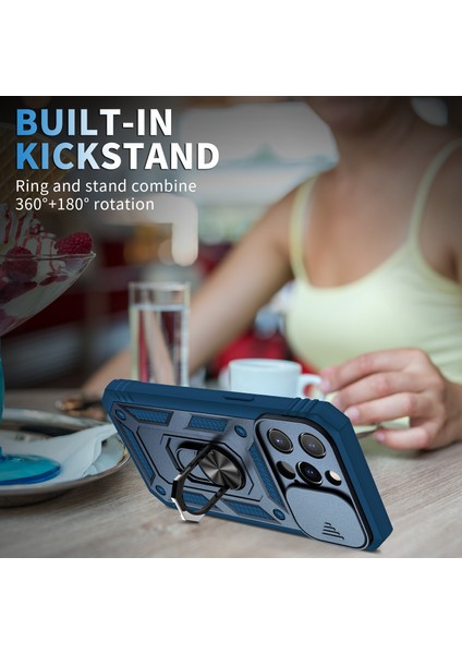 Iphone 13 Pro Telefon Kılıfı Anti Drop Için Iyi Korumalı Kamera Kaydırıcı Tasarım Metal Kickstand 3-1 Arada Tpu+Pc Kılıfı 6.1 Inç-Mavi (Yurt Dışından)