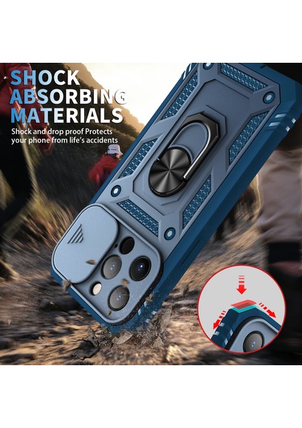 Iphone 13 Pro Telefon Kılıfı Anti Drop Için Iyi Korumalı Kamera Kaydırıcı Tasarım Metal Kickstand 3-1 Arada Tpu+Pc Kılıfı 6.1 Inç-Mavi (Yurt Dışından)