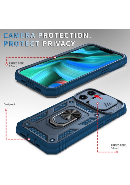 Iphone 13 Pro Telefon Kılıfı Anti Drop Için Iyi Korumalı Kamera Kaydırıcı Tasarım Metal Kickstand 3-1 Arada Tpu+Pc Kılıfı 6.1 Inç-Mavi (Yurt Dışından)