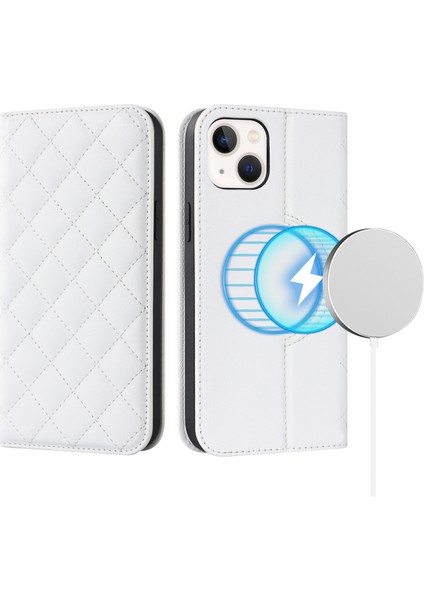 Iphone 13 Mini Telefon Kılıfı Için 5.4 Inç Rfıd Blowantıct Card Tutucu Stand Telefon Deri Kapağı Magsafe-White ile Uyumlu (Yurt Dışından)