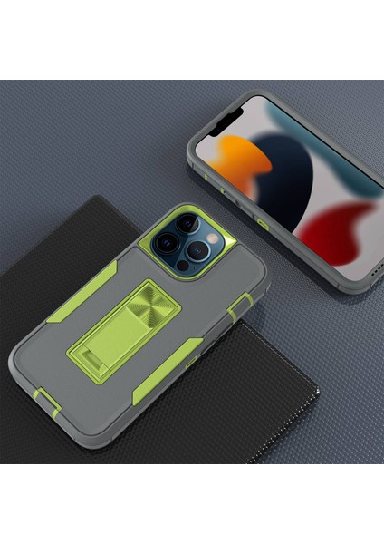 Iphone 13 Pro Telefon Kılıfı Için 6.1 Inç Şok Geçirmez Pc+Tpu Hibrit Entegre Kickstand Araba Montajı Metal Sac Case-Grey Green (Yurt Dışından) modelleri