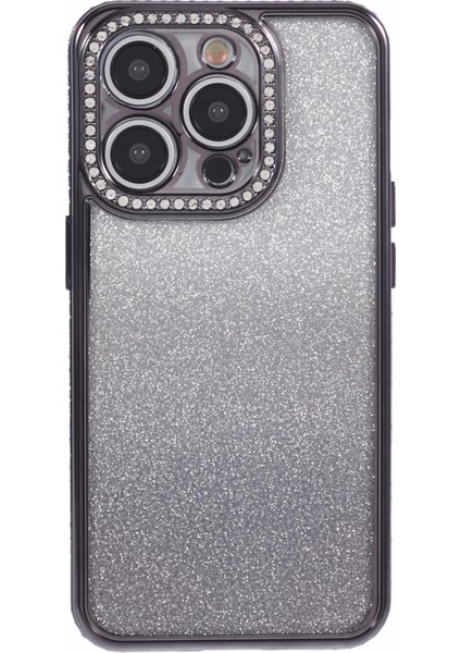 iPhone 12 Pro Için Tpu Kılıf Rhinestones Dekor Degrade Telefon Kılıfı-Siyah (Yurt Dışından)