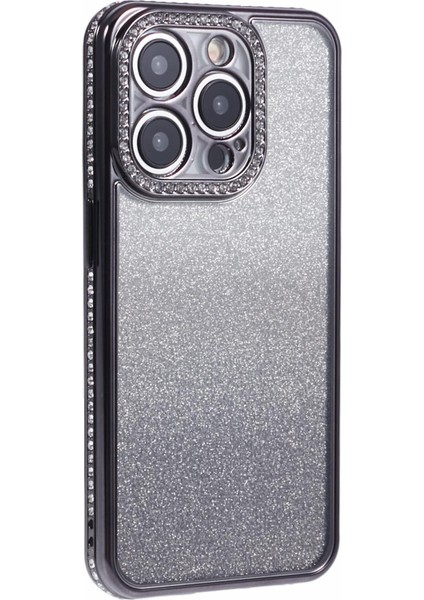 iPhone 12 Pro Için Tpu Kılıf Rhinestones Dekor Degrade Telefon Kılıfı-Siyah (Yurt Dışından)
