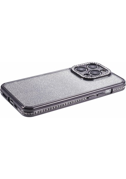 iPhone 12 Pro Için Tpu Kılıf Rhinestones Dekor Degrade Telefon Kılıfı-Siyah (Yurt Dışından)