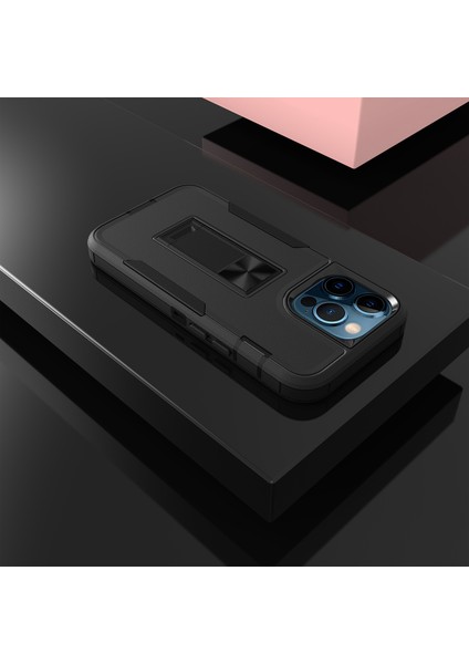 Iphone 13 Pro Telefon Kılıfı Için 6.1 Inç Şok Geçirmez Pc+Tpu Hibrit Entegre Kickstand Araba Montajı Metal Sac Case Black (Yurt Dışından) fiyatları
