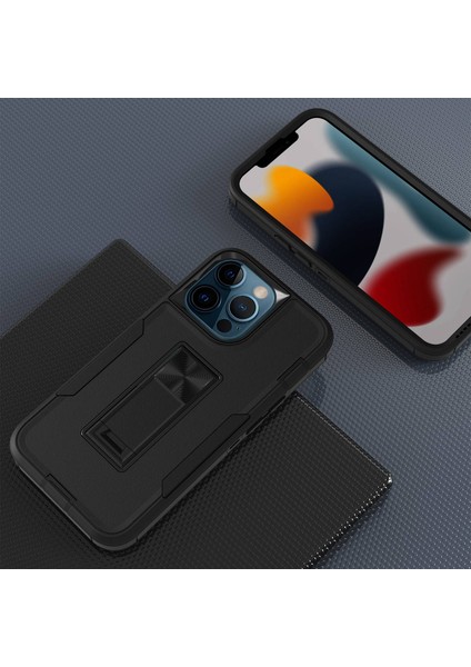 Iphone 13 Pro Telefon Kılıfı Için 6.1 Inç Şok Geçirmez Pc+Tpu Hibrit Entegre Kickstand Araba Montajı Metal Sac Case Black (Yurt Dışından) modelleri