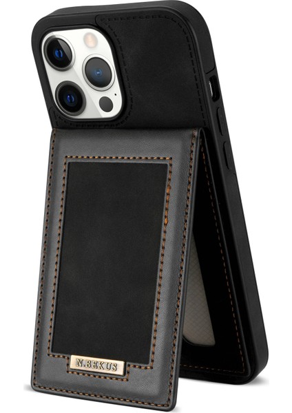 Iphone 13 Pro Max Telefon Kılıfı 6.7 Inç Kickstand Cep Telefonu Kabuğu Rfıd Engelleme Dikey Kart Tutucu Pu Deri+Tpu Telefon Geri Dönüş Kılıfı Black (Yurt Dışından)