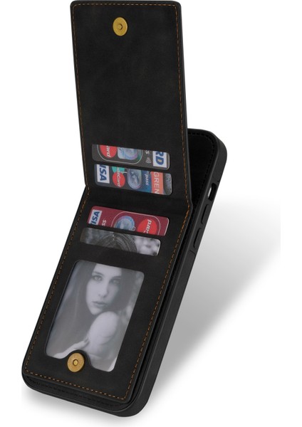 Iphone 13 Pro Max Telefon Kılıfı 6.7 Inç Kickstand Cep Telefonu Kabuğu Rfıd Engelleme Dikey Kart Tutucu Pu Deri+Tpu Telefon Geri Dönüş Kılıfı Black (Yurt Dışından)