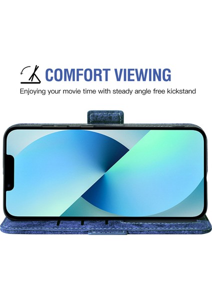 Iphone 13 Mini Telefon Kılıfı Için 5.4 Inç Su-Mürekkep Boyama Doku Pu Deri Stand Cüzdan Kapağı Dönen Kart Yuvaları Mavisi (Yurt Dışından)