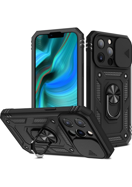 Iphone 13 Pro Telefon Kılıfı Anti Drop Için Iyi Korumalı Kamera Kaydırıcı Tasarım Metal Kickstand 3-1 Arada Tpu+Pc Kılıfı 6.1 Inç-Siyah (Yurt Dışından)