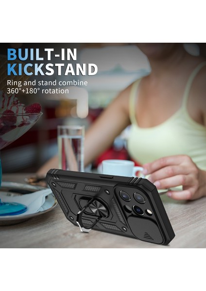 Iphone 13 Pro Telefon Kılıfı Anti Drop Için Iyi Korumalı Kamera Kaydırıcı Tasarım Metal Kickstand 3-1 Arada Tpu+Pc Kılıfı 6.1 Inç-Siyah (Yurt Dışından)