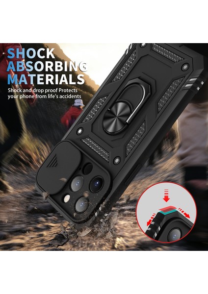 Iphone 13 Pro Telefon Kılıfı Anti Drop Için Iyi Korumalı Kamera Kaydırıcı Tasarım Metal Kickstand 3-1 Arada Tpu+Pc Kılıfı 6.1 Inç-Siyah (Yurt Dışından)