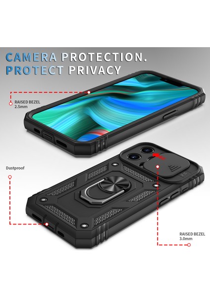 Iphone 13 Pro Telefon Kılıfı Anti Drop Için Iyi Korumalı Kamera Kaydırıcı Tasarım Metal Kickstand 3-1 Arada Tpu+Pc Kılıfı 6.1 Inç-Siyah (Yurt Dışından)