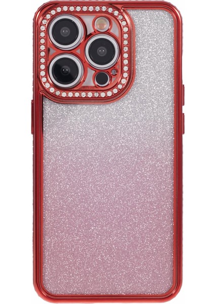 iPhone 12 Pro Için Tpu Kılıf Rhinestones Dekor Degrade Telefon Kılıfı-Kırmızı (Yurt Dışından)