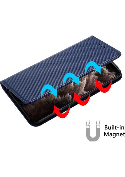 Iphone 13 Telefon Kasası Için Düz Renkli Karbon Fiber Dokusu, Cüzdan Standı ile Otomatik Emici Deri Telefon Kapağı Kutusu 6.1 Inç-Mavi (Yurt Dışından) fiyatları