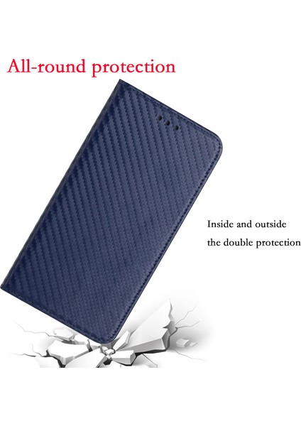 Iphone 13 Telefon Kasası Için Düz Renkli Karbon Fiber Dokusu, Cüzdan Standı ile Otomatik Emici Deri Telefon Kapağı Kutusu 6.1 Inç-Mavi (Yurt Dışından) modelleri