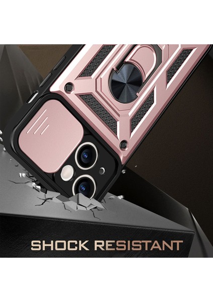 Tam Koruyucu Kamera Slayt Telefon Kasası Arka Kabuk ile iPhone 13 6.1 Inç-Rose Altın Için Kickstand ile (Yurt Dışından)