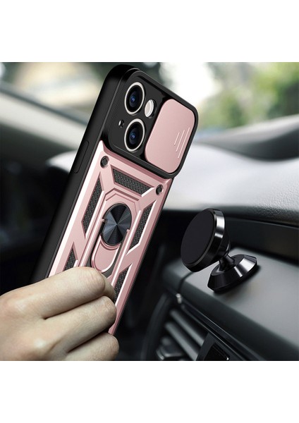 Tam Koruyucu Kamera Slayt Telefon Kasası Arka Kabuk ile iPhone 13 6.1 Inç-Rose Altın Için Kickstand ile (Yurt Dışından)