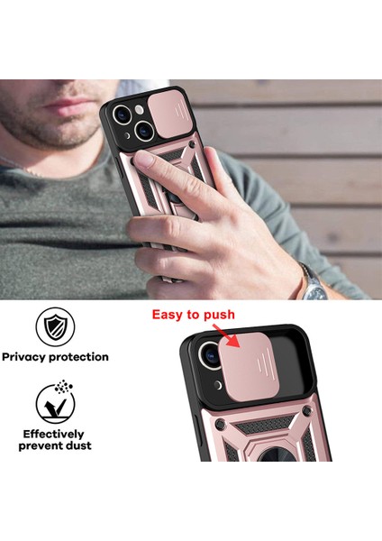 Tam Koruyucu Kamera Slayt Telefon Kasası Arka Kabuk ile iPhone 13 6.1 Inç-Rose Altın Için Kickstand ile (Yurt Dışından)