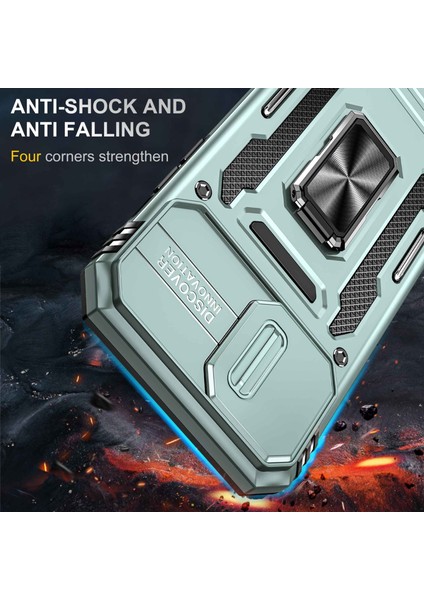 Iphone 12 Pro Max Pc+Tpu Ring Kickstand Case ile Slayt Kamera Kapağı Anti-Fall Telefon Koruyucu-Alpin Yeşil (Yurt Dışından)