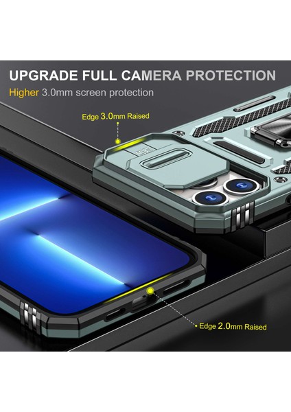 Iphone 12 Pro Max Pc+Tpu Ring Kickstand Case ile Slayt Kamera Kapağı Anti-Fall Telefon Koruyucu-Alpin Yeşil (Yurt Dışından)