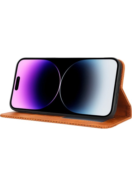 Iphone 14 Pro Telefon Kılıfı 6.1 Inç Anti-Güz Yıpranma Dirençli Dirençli Deri Kılıf Retro Doku Telefon Kapağı Manyetik Otomatik Kapatma Cep Telefonu Koruyucu Kabuk-Brown (Yurt Dışından)