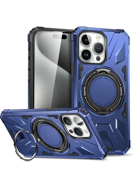 Iphone 15 Pro Max Tpu+Pc Telefon Kılıfı Döner Kickstand Koruyucu Kapak Navy Blue (Yurt Dışından)