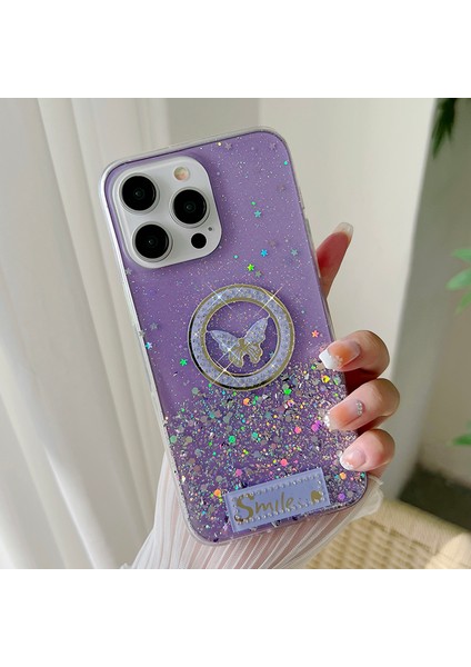 Iphone 15 Pro Case Sparkle Epoxy Smile Butterfly Tpu Kapak-Mor Için (Yurt Dışından)