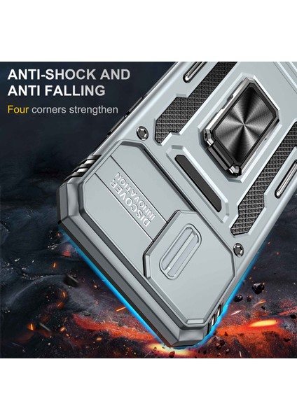 Iphone 12 Pro Max Pc+Tpu Ring Kickstand Case ile Slayt Kamera Kapağı Anti-Fall Anti Tone Koruyucu Grey (Yurt Dışından) fiyatları