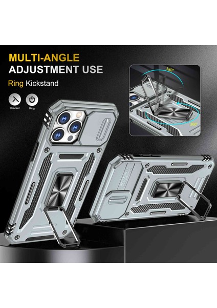 Iphone 12 Pro Max Pc+Tpu Ring Kickstand Case ile Slayt Kamera Kapağı Anti-Fall Anti Tone Koruyucu Grey (Yurt Dışından) fırsatları